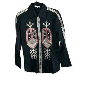 Nara Camicie Black Embroidered Ethnic Button Front Stretch Cotton Shirt Size S